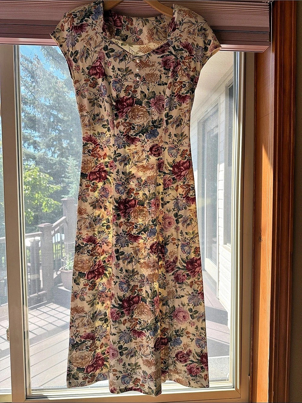 Floral Midi Dress in Beige & Pink